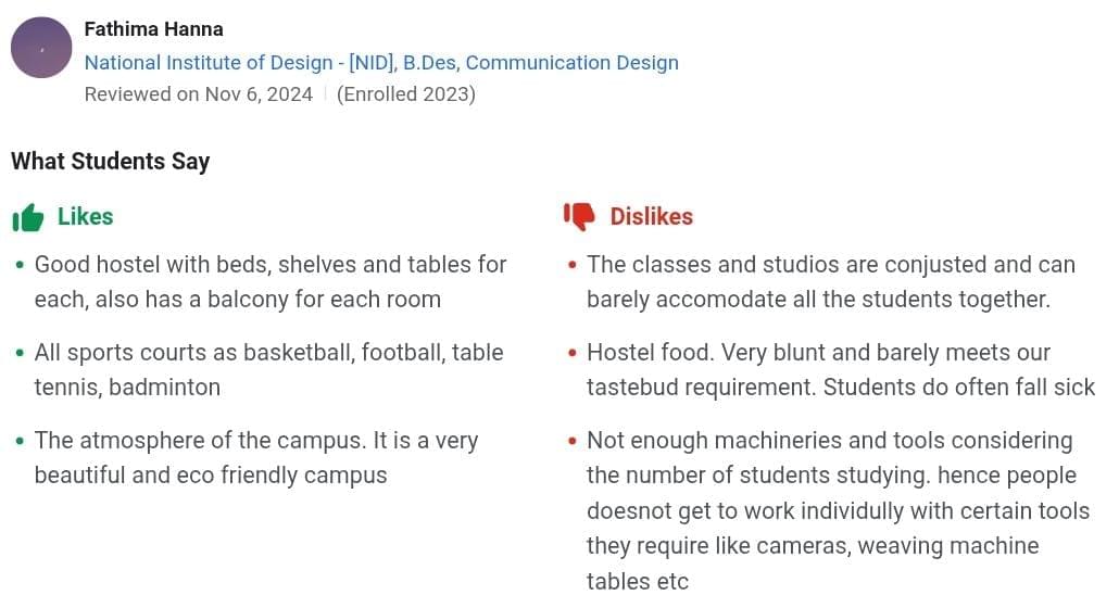 NID Assam Student Review