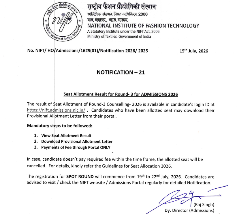 NIFT 2026 Round 3
