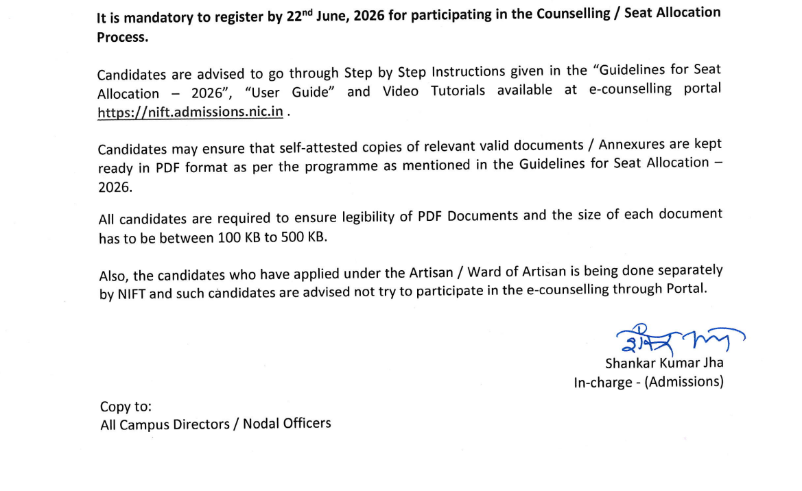 NIFT Counselling 2026