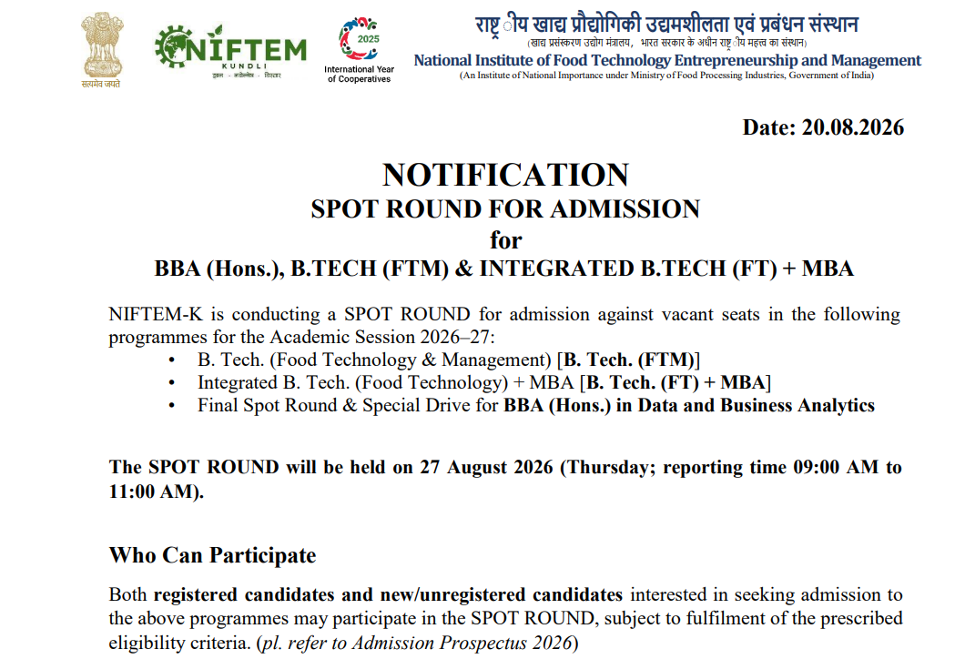 NIFTEM 2026 Final Spot Round Key Details