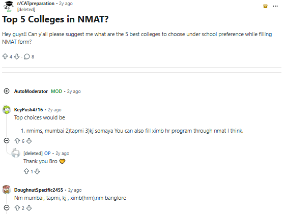 NMAT Reddit Top Colleges