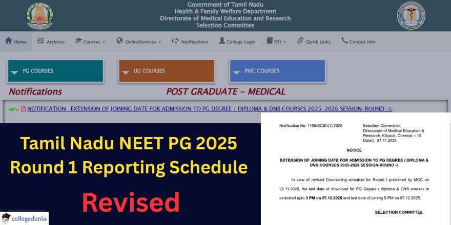 Tamil Nadu NEET PG 2025 Round 1 Reporting Schedule Revised