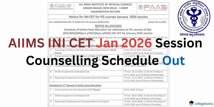 AIIMS INI CET Jan 2026 Session Counselling Schedule Out 