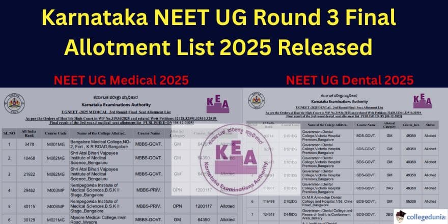 Karnataka NEET UG Round 3 Final Allotment List 2025 Released 