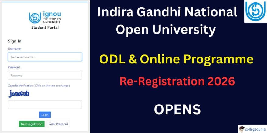 IGNOU ODL & Online Programme Re-Registration 2026 Opens