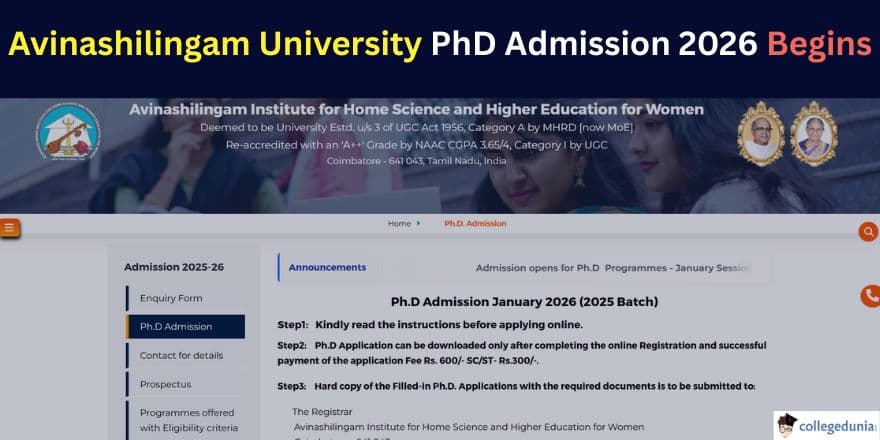 Avinashilingam University PhD Admission 2026 Begins