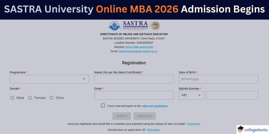 SASTRA University Begins Online MBA 2026 Application Deadline Extended