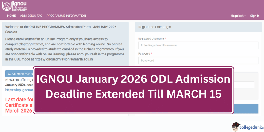 IGNOU Admission 2026 (Jan Session) Application Deadline Extended
