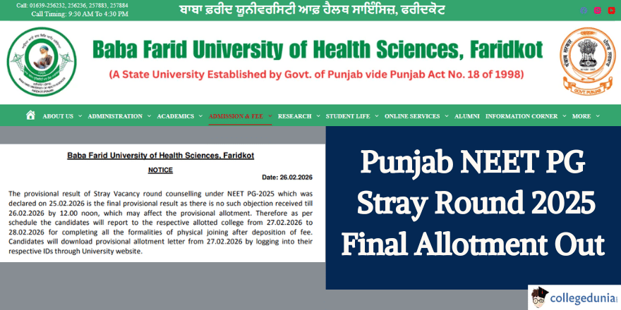 Punjab NEET PG 2025 Stray Round Allotment Out