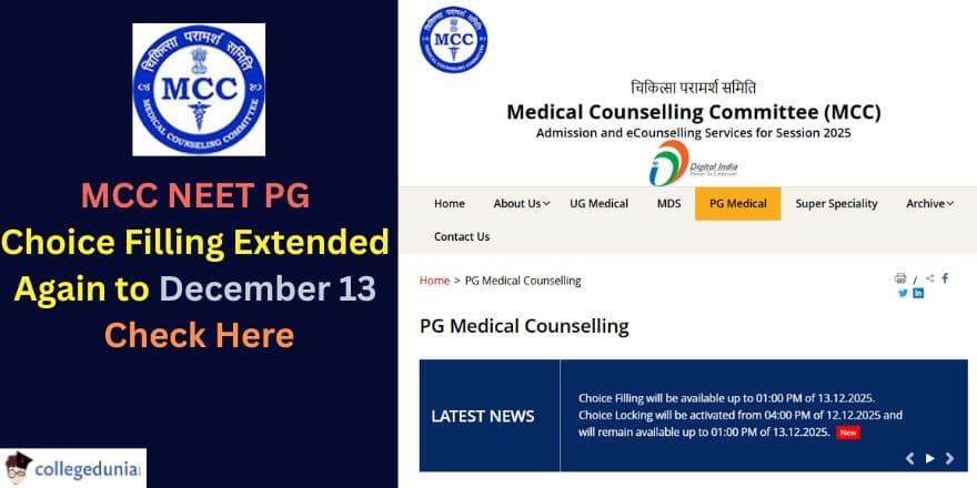 MCC NEET PG Choice Filling Extended Again to Dec 13