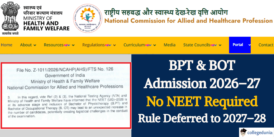 NEET UG Not Required for BPT & BOT Admission 2026&ndash;27