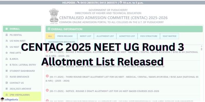CENTAC 2025 NEET UG Round 3 Allotment List Released