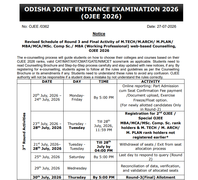 OJEE 2026 Round 3