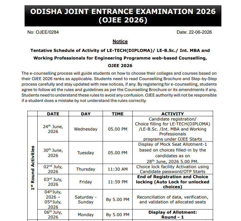 OJEE 2026 Counselling Registration Opens for Lateral Entry and Integrated MBA