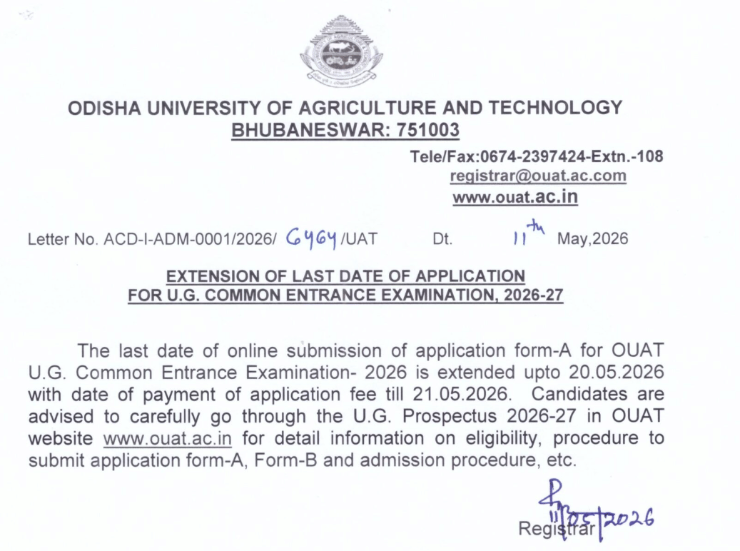 OUAT UG 2026 Registration Deadline Extended 