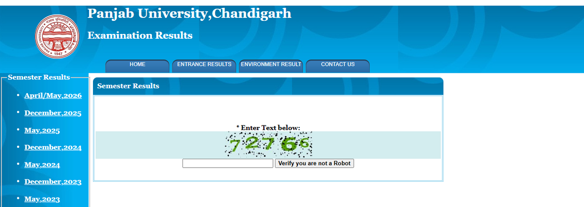 Panjab University result portal 