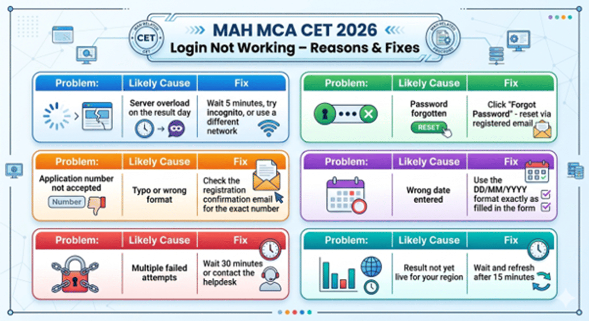 MAH MCA CET 2026 Result Login Not Working: How to Fix it?