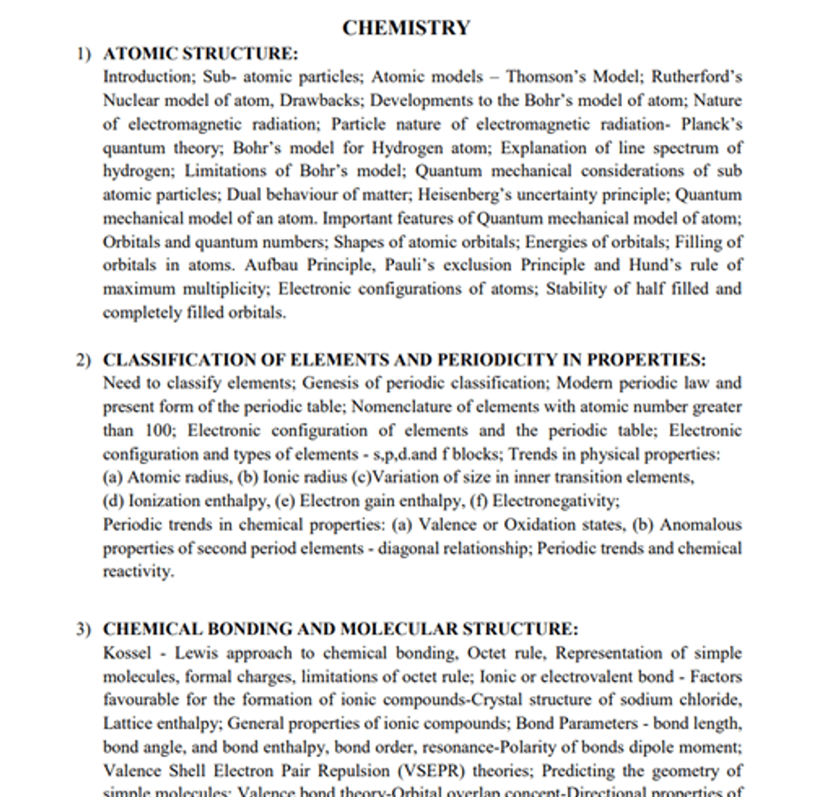 TS EAMCET Chemistry Syllabus 2026