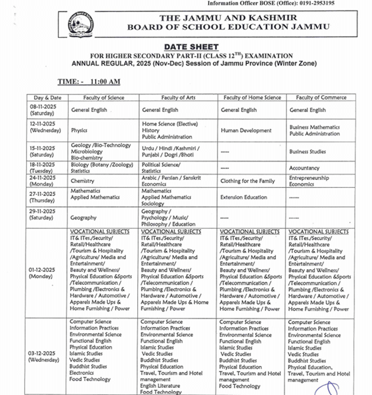 JKBOSE Class 12th Exam 2026
