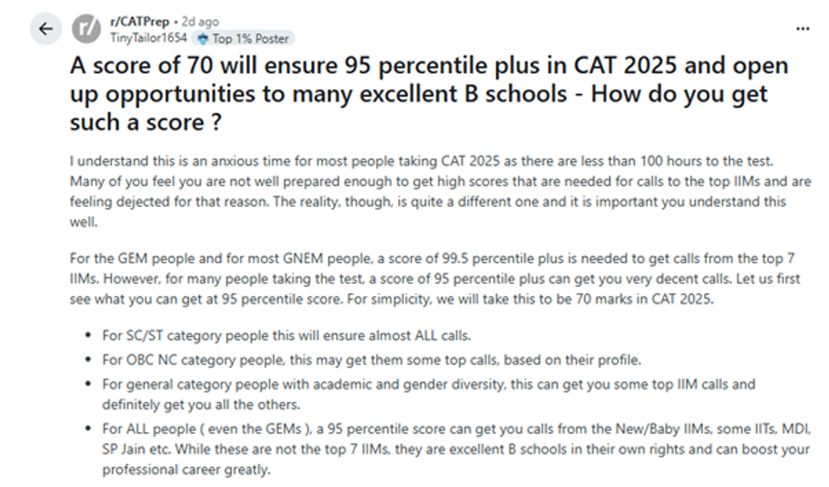 CAT 2025 Expected Cutoff Marks Needed for 99%ile in General Category