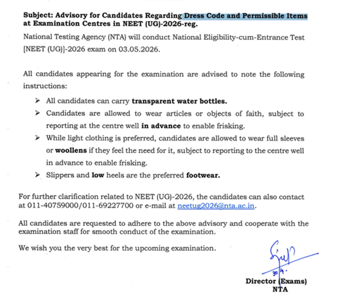 What Not to Carry in NEET Exam 2026 – NTA Strict Rules