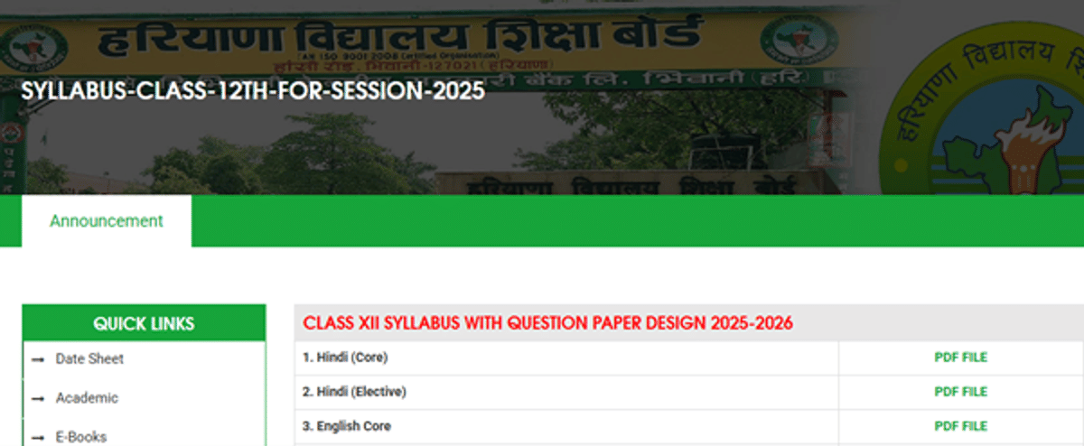 HBSE Class 12 Syllabus 2026