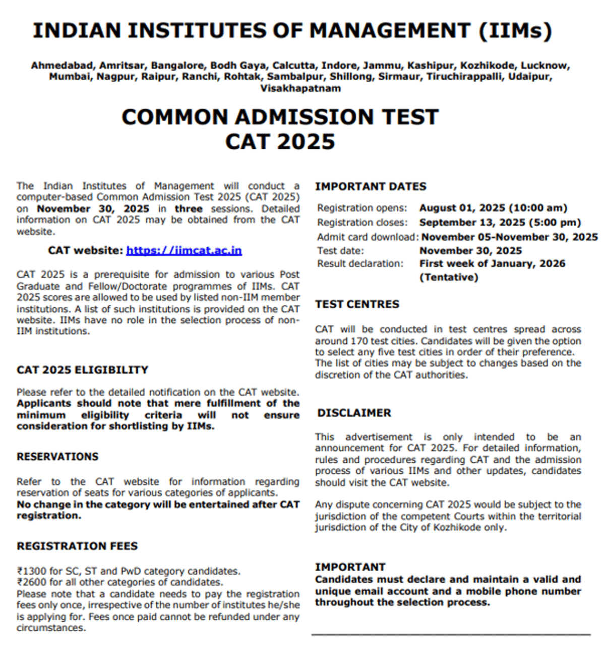 CAT 2026 Notification (Expected July 26): Exam Date, Eligibility & What the PDF Contains