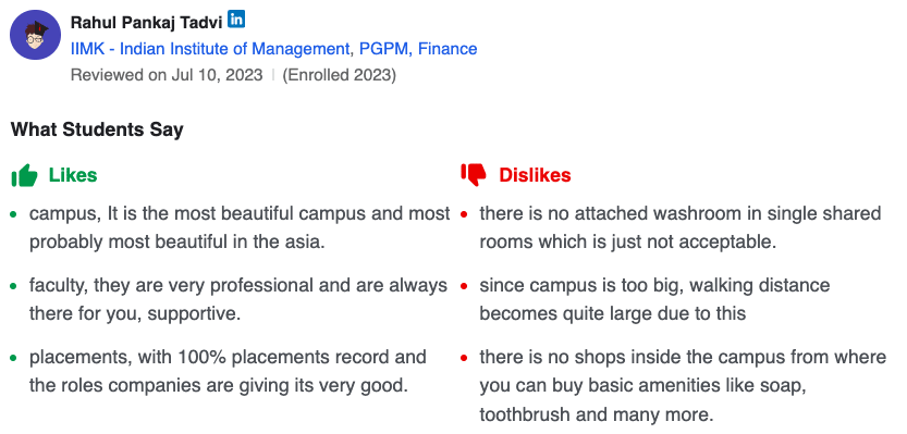 IIM Kozhikode Student Review