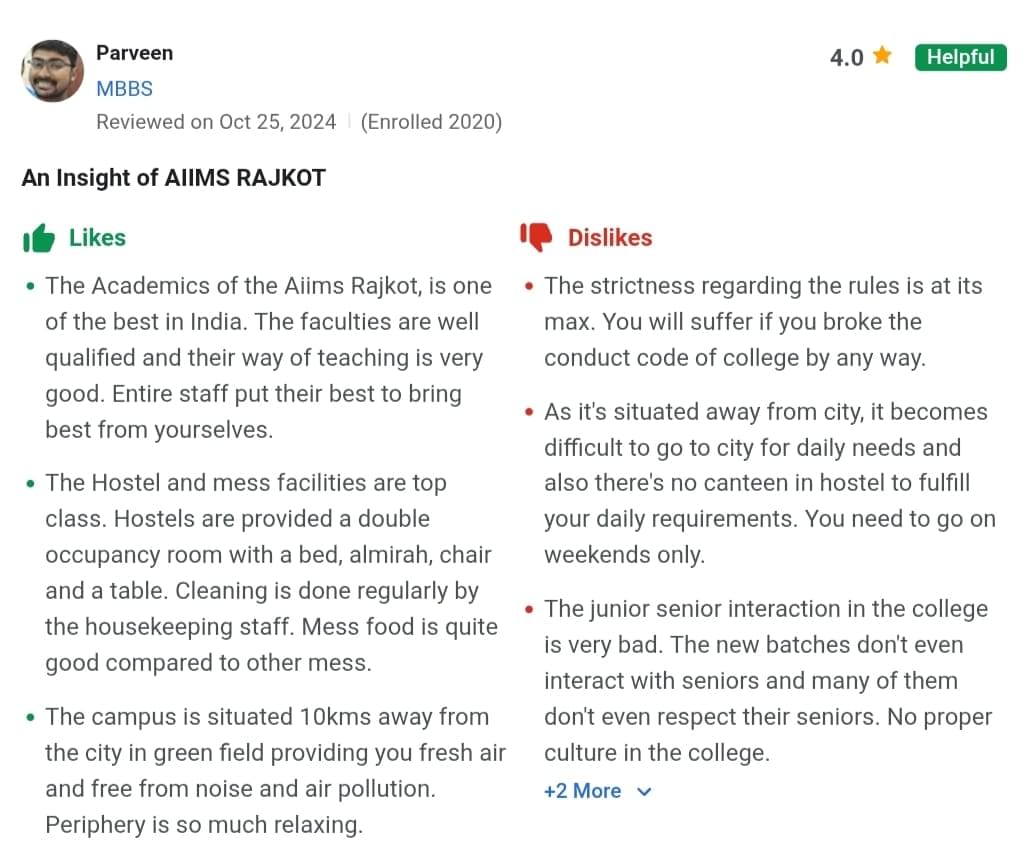AIIMS Rajkot Student review