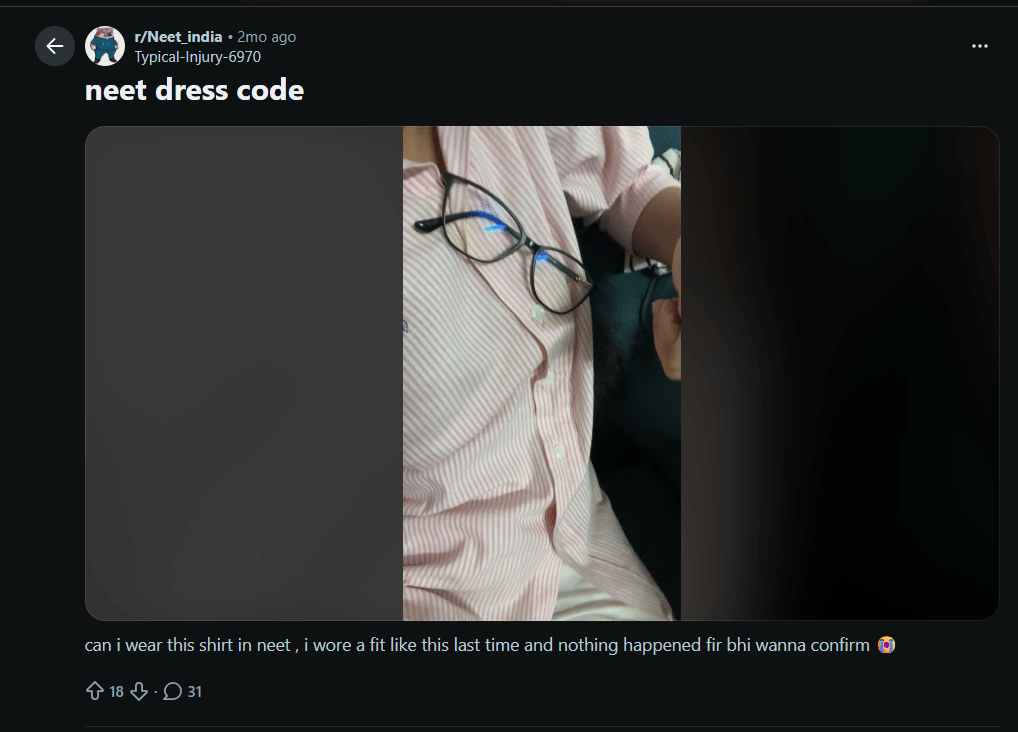 Re Neet Dress Code Reddit Discussion