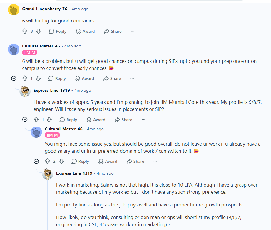 Reddit Discussion on IIM Mumbai Placement