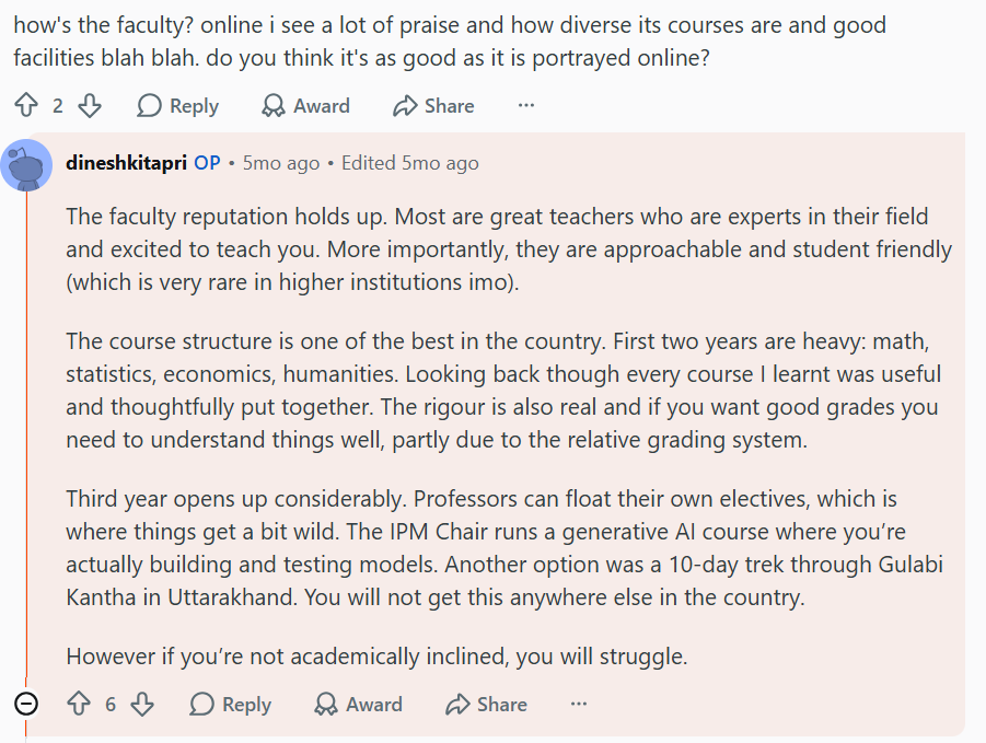 Reddit discussion on faculty of IIM-I