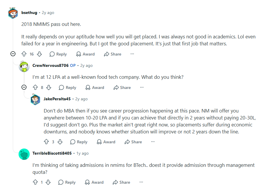 Reddit discussion NMIMS