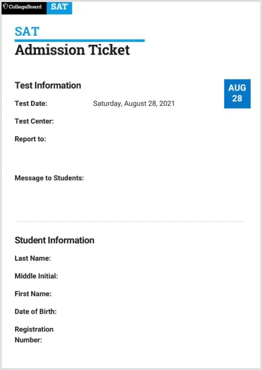 SAT Admission Ticket