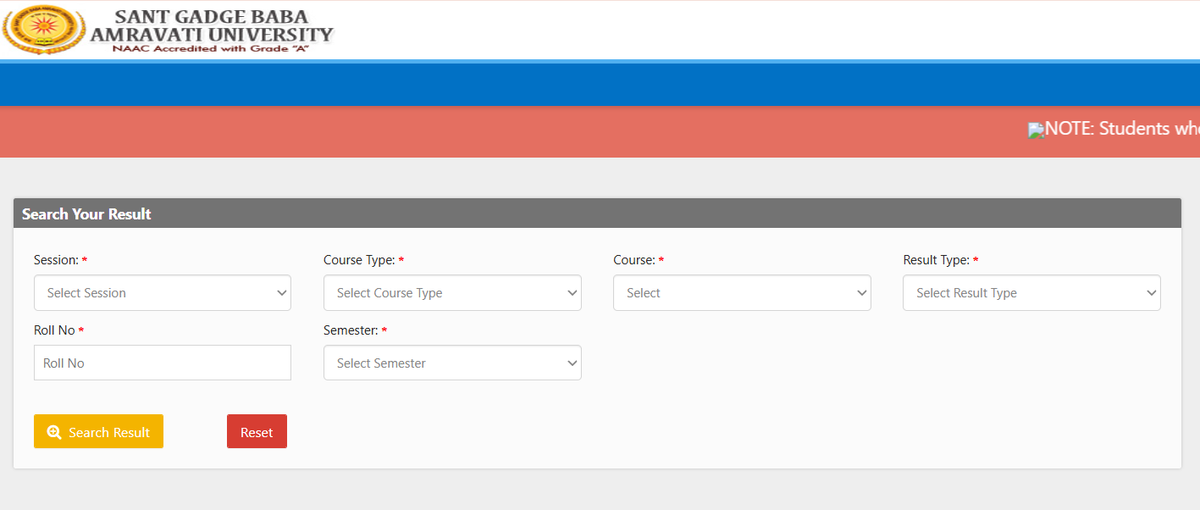 SBGAU Result portal snip