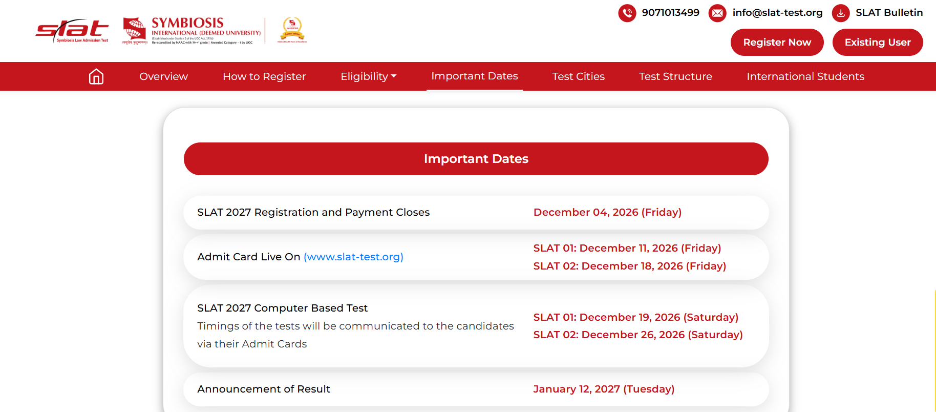 SLAT 2027 Important Dates