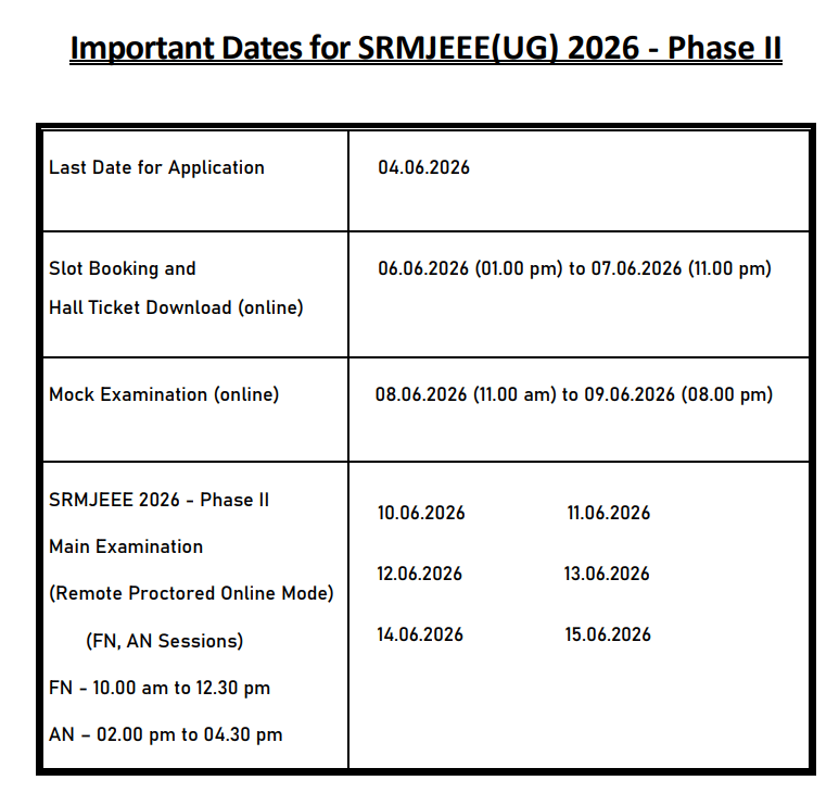 SRMJEEE 2026 Phase 2 Slot Booking Opens at SRMIST Candidate Login