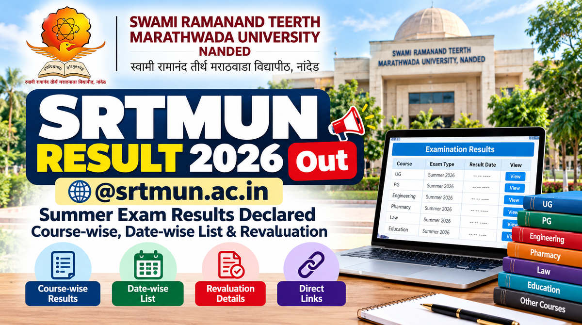 SRTMUN Result 2026 @srtmun.ac.in: Summer Exam Results Declared Course-wise, Date-wise List & Revaluation
