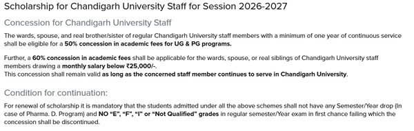 Scholarship for Chandigarh University Staff for Session 2026