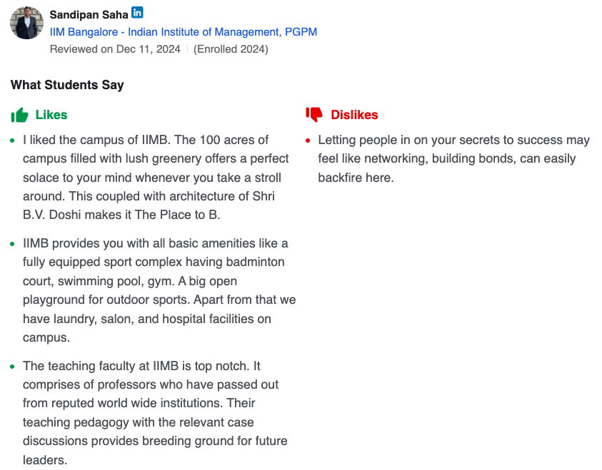 IIM Bangalore Student Review