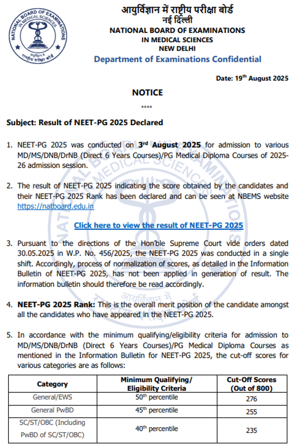 NEET PG Result PDF 2025