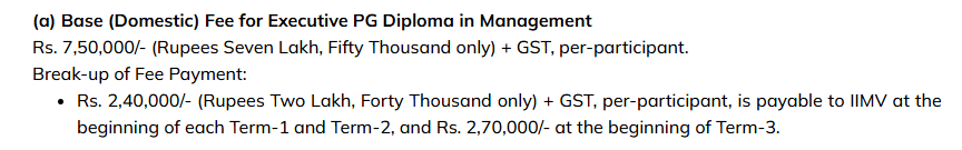 IIM Visakhapatnam Executive PGDM Fees 2025