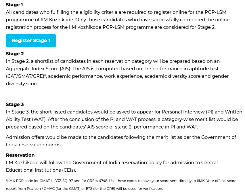 IIM Kozhikode MBA-LSM Admission Process