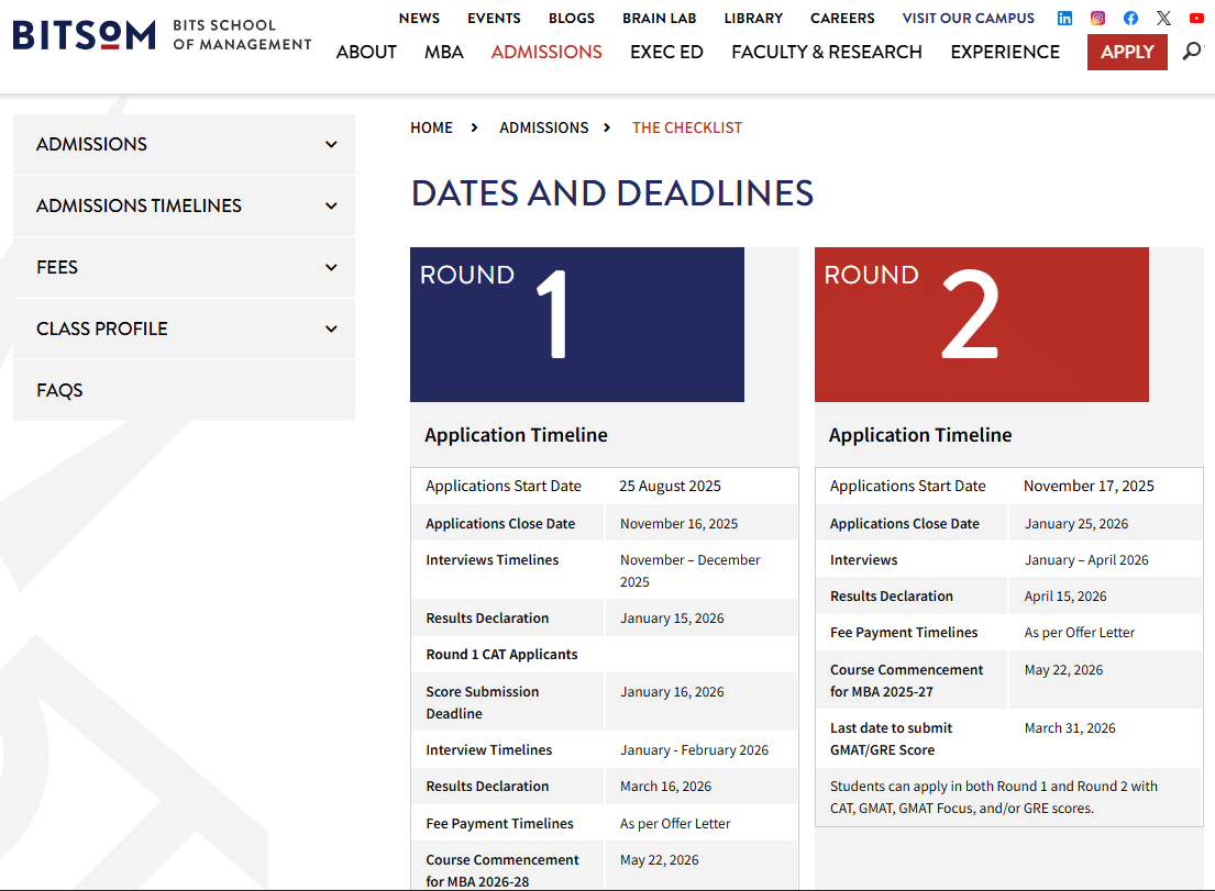 BITSoM Application Timeline