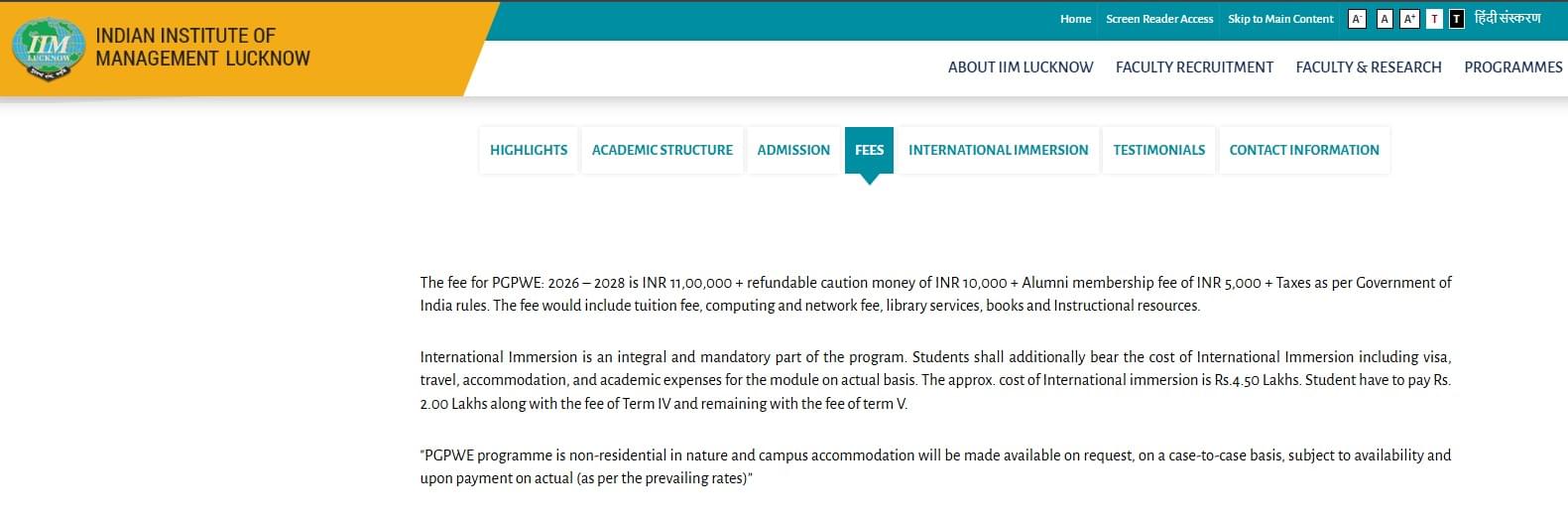 Fee Structure 2026(As per website)-