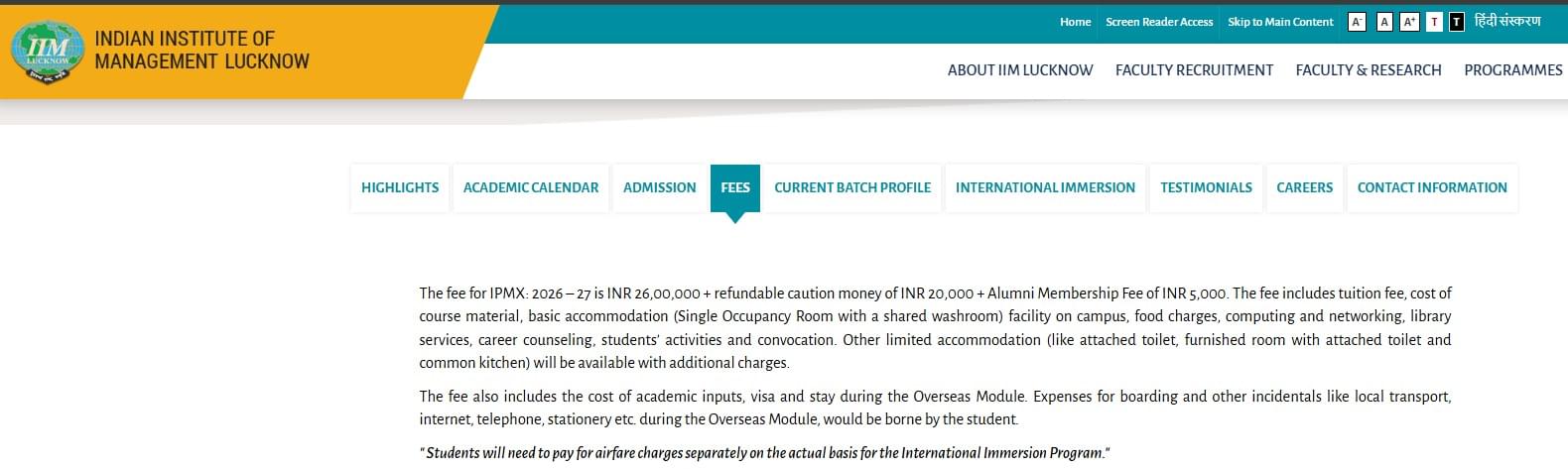 Fee Structure 2025 (As per website)-
