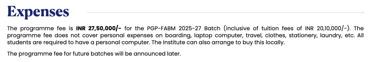 IIM Ahmedabad MBA FABM Fees
