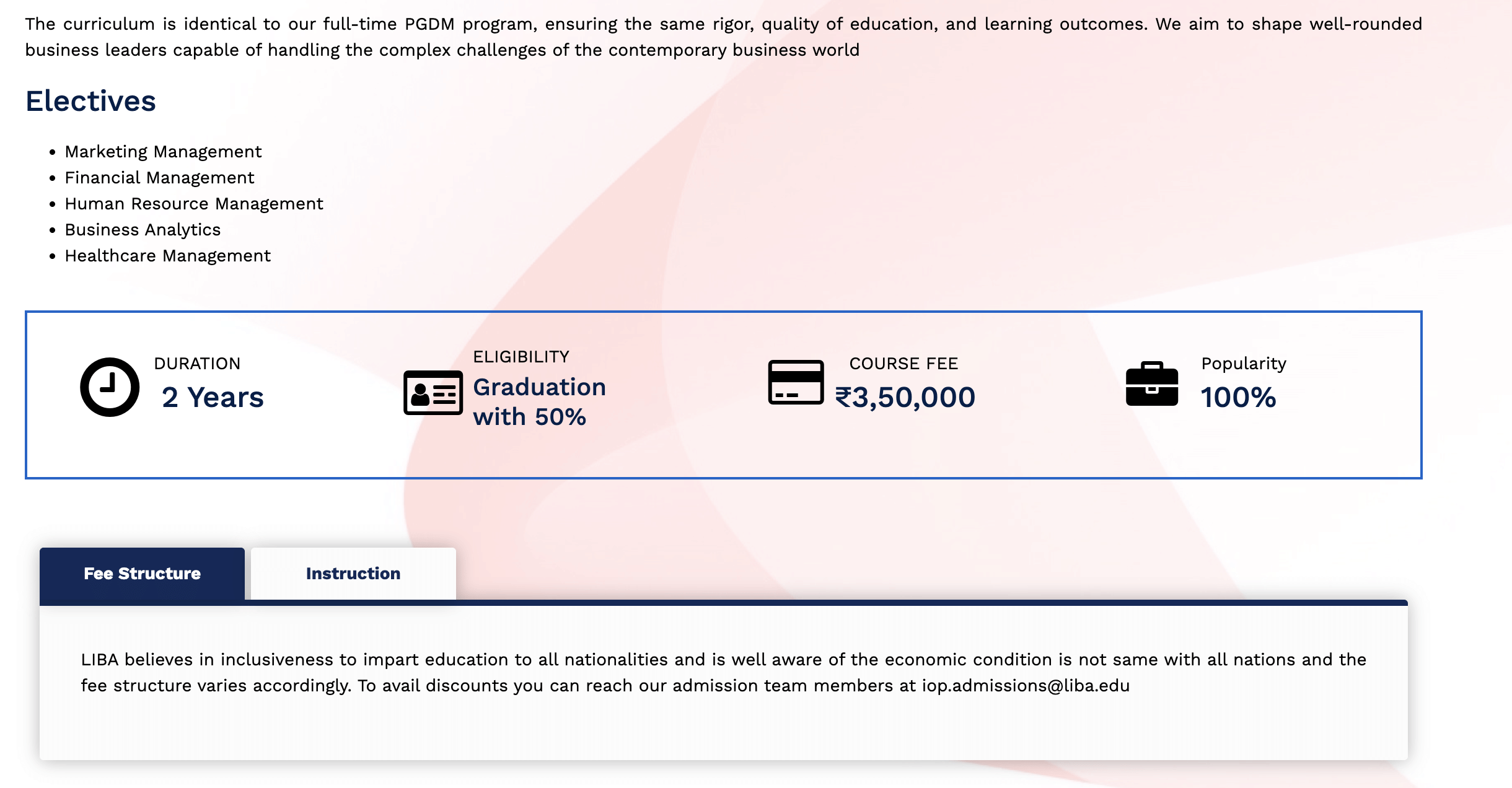 LIBA Online PGDM Fees
