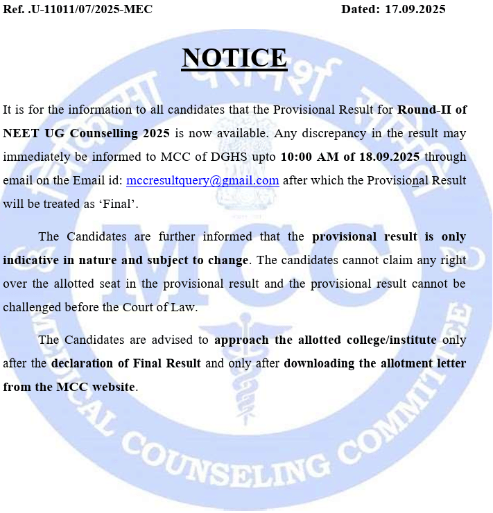 MCC NEET UG 2025 Notice