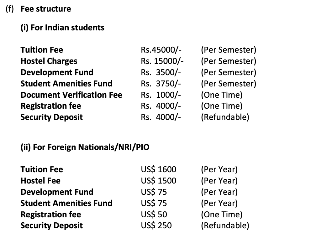 Fee structure